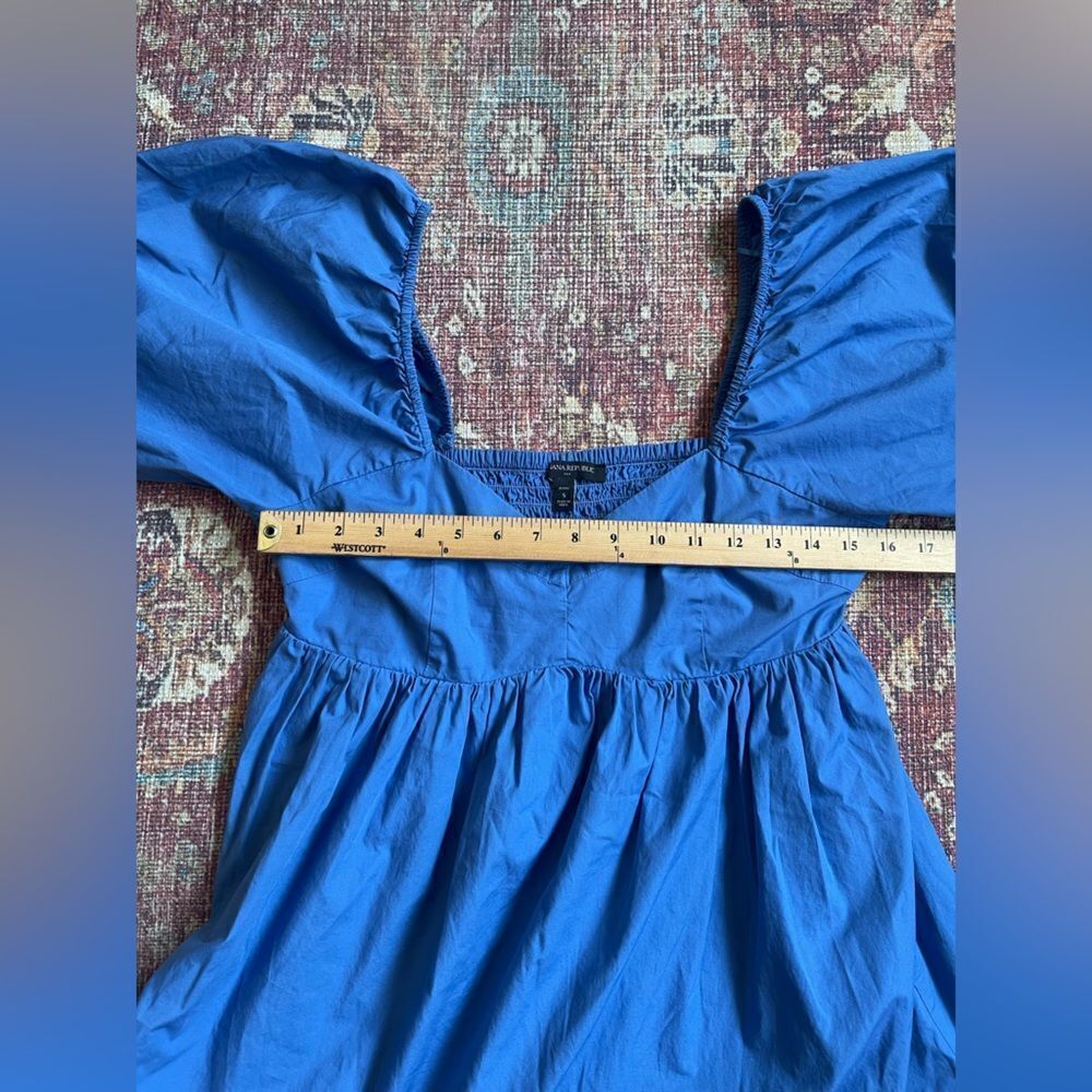 Banana Republic SmallPetite Blue Women’s Baby doll ruched Blue Puff Sleeve Dress - Picture 3 of 9